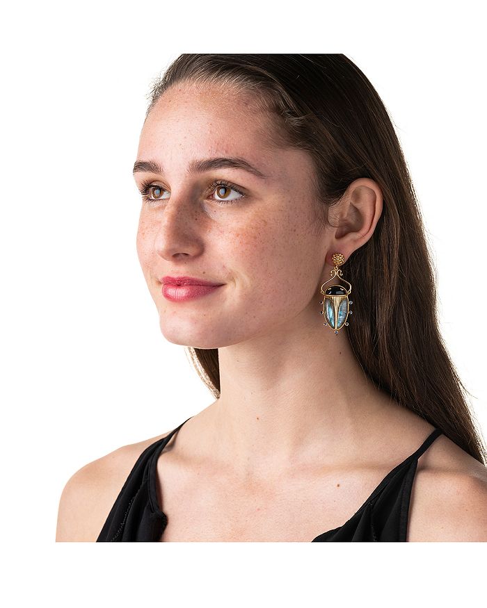 Shop Capucine De Wulf Scarab Berry Drop Earrings In Black Agat/blue