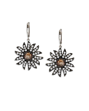 Amrapali Jewels 18k White Gold Champagne & White Diamond Flower Drop Earrings In Orange/gold