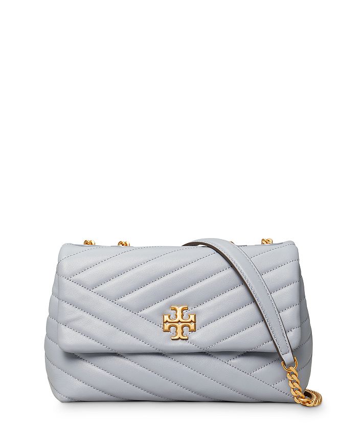 Kira Chevron Small Leather Crossbody In Cloud Blue/rolled Brass