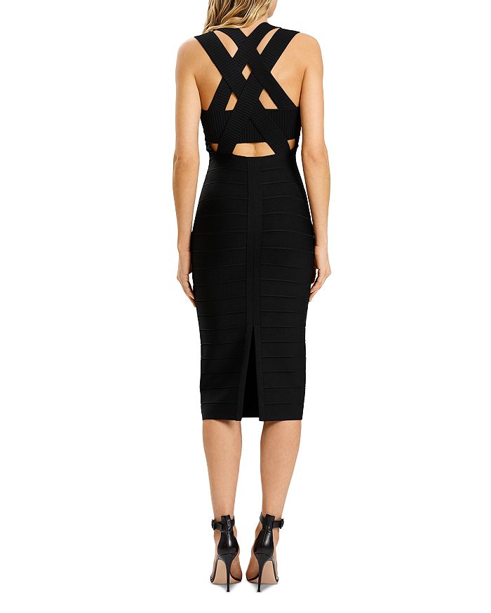Herve Leger Crisscross Back Bandage Midi Dress In Dune