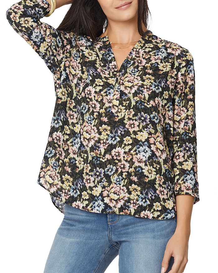 Nydj Perfect Printed Henley Blouse In Flora Vista
