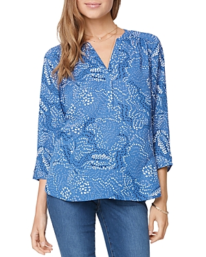 Nydj Perfect Printed Henley Blouse In Hiddenvall