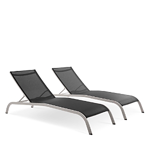 Modway Savannah Outdoor Patio Mesh Chaise Lounge, Set Of 2 In Black
