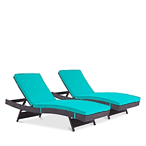 Modway Convene Outdoor Patio Rattan Chaises, Set Of 2 In Espresso Turquoise