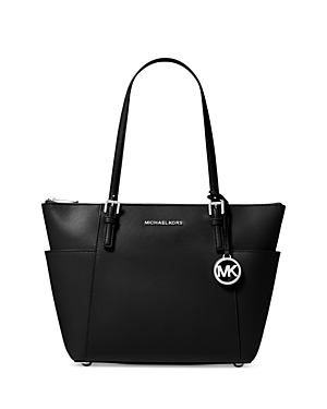 Michael Michael Kors Jet Set East/west Saffiano Leather Tote In Black/silver