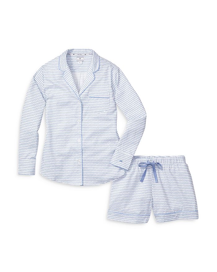 Shop Petite Plume La Mer Cotton Pajama Shorts Set In Blue