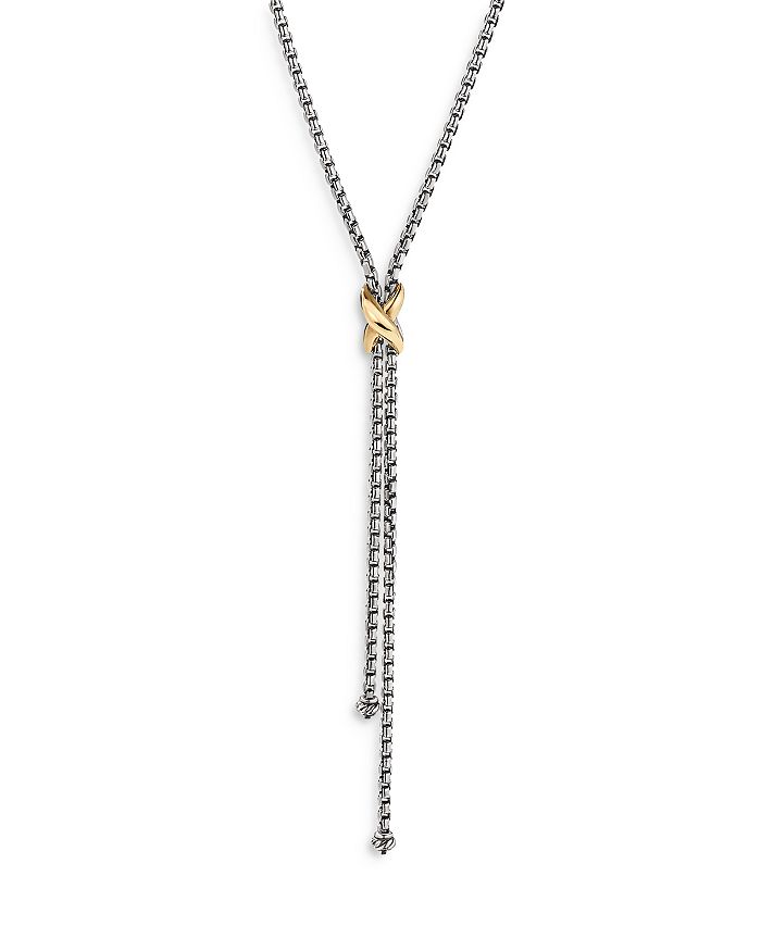 David Yurman - Sterling Silver & 18K Yellow Gold Petite X Lariat Necklace, 17-18"
