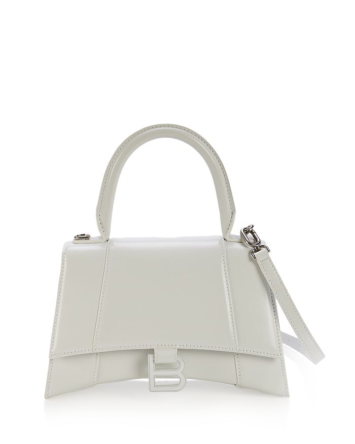 Balenciaga Hourglass Small Leather Top Handle Bag In White/white