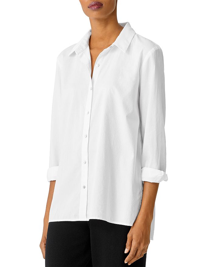 Eileen Fisher Organic Handkerchief Linen Collared Shirt In White