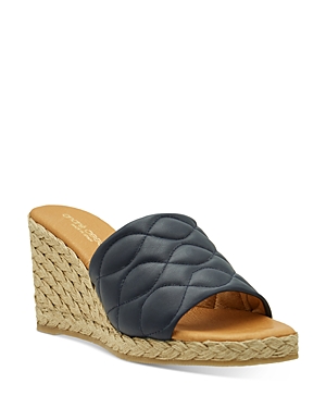 ANDRE ASSOUS WOMEN'S ANALISE SQUARE TOE QUILTED LEATHER ESPADRILLE WEDGE SANDALS,AA1ANA41