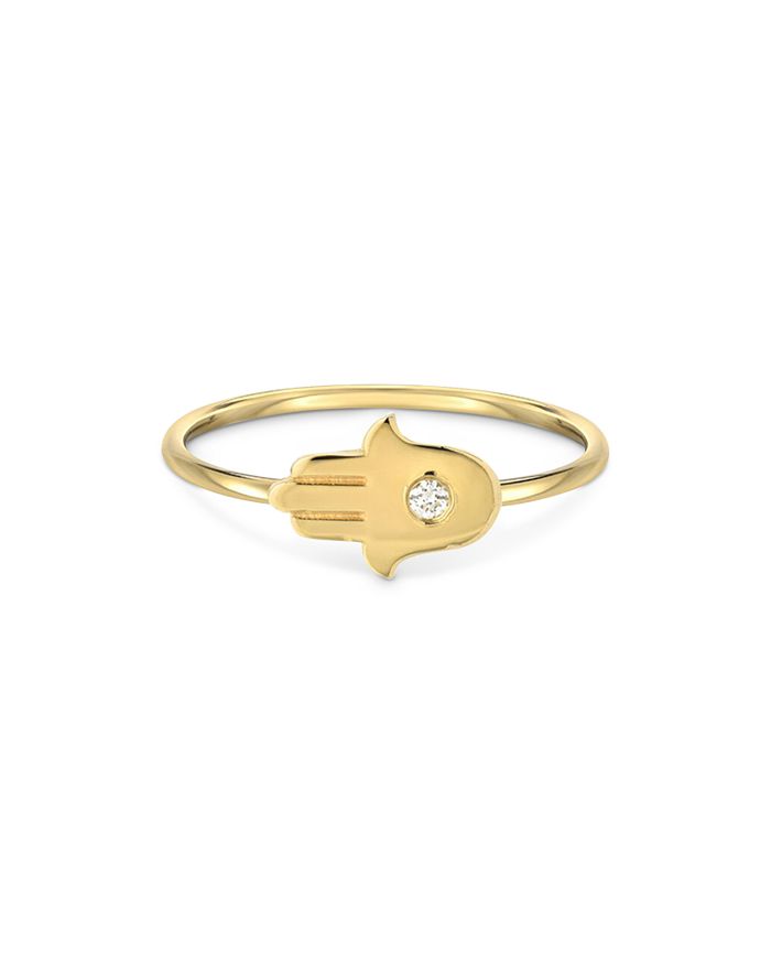 Shop Zoe Lev 14k Yellow Gold Diamond Hamsa Ring