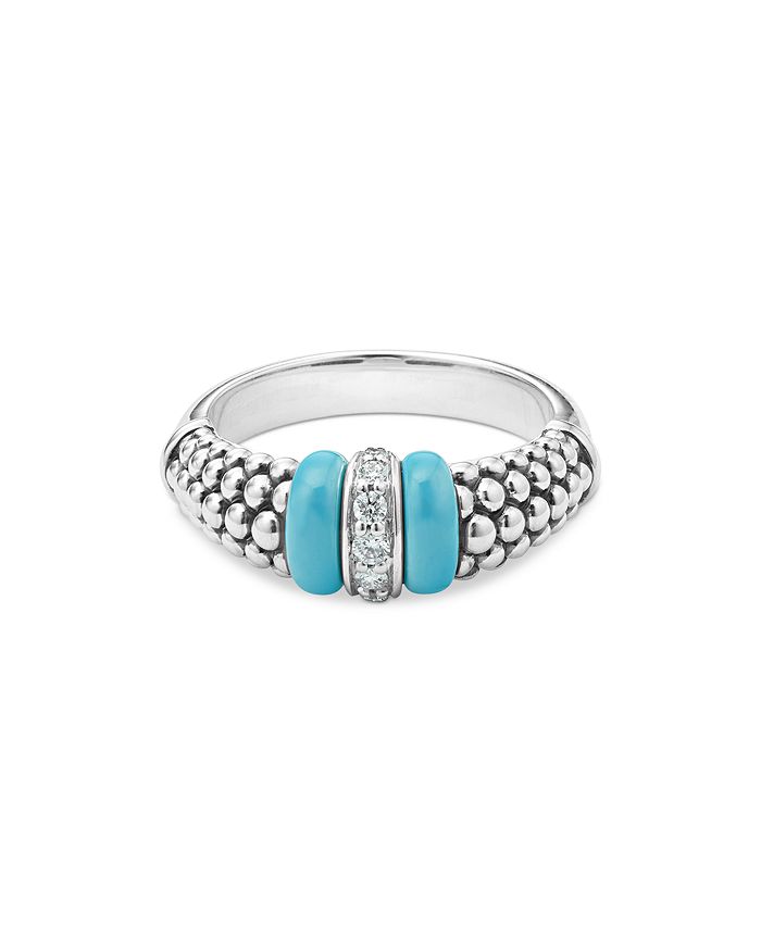 Shop Lagos Blue Caviar & Diamond Sterling Silver Tapered Ring In Blue/silver