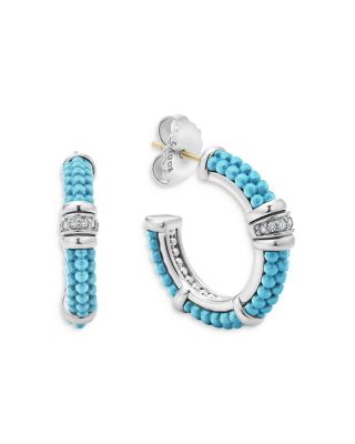 Blue Caviar & Diamond Sterling Silver Hoop Earrings   