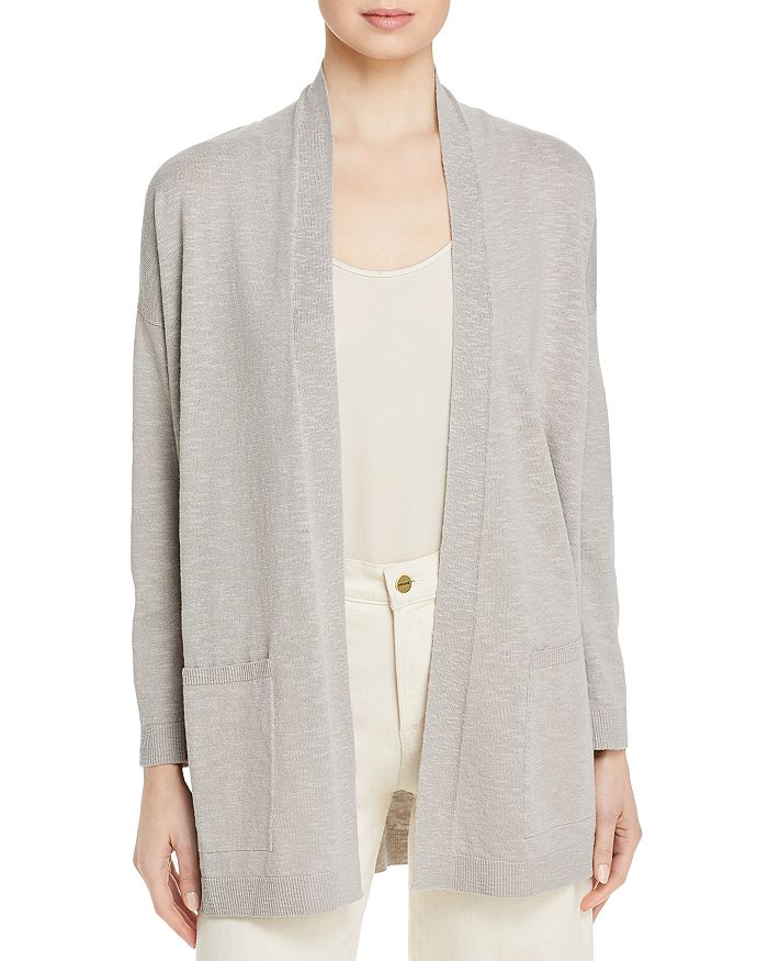 Eileen Fisher High Collared Cardigan In Silver