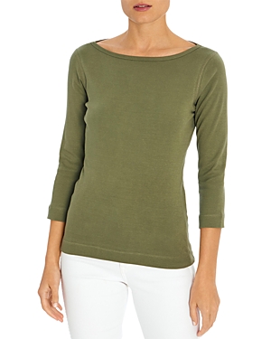 Three Dots Three-quarter-sleeve Cotton Tee In Olivine