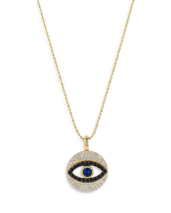 Bloomingdale's Sapphire, White & Black Diamond Evil Eye Pendant Necklace In 14k Yellow Gold, 18 - 100% Exclusive In Multi/gold