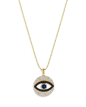 Bloomingdale's Sapphire, White & Black Diamond Evil Eye Pendant Necklace in 14K Yellow Gold, 18 - 10
