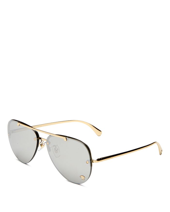 Shop Versace Brow Bar Rimless Aviator Sunglasses, 60mm In Pale Gold /light Gray Mirror Silver