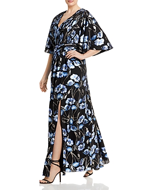 Adrianna Papell Plus Metallic Floral Print Maxi Dress In Black Multi