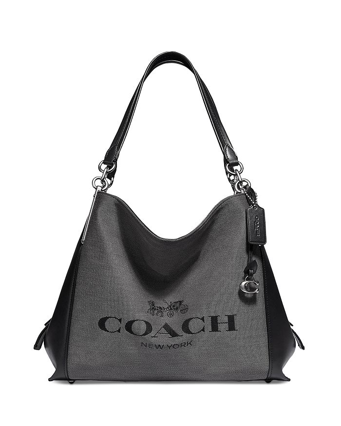 Coach Black/Grey Jacquard and Leather Hobo Bag