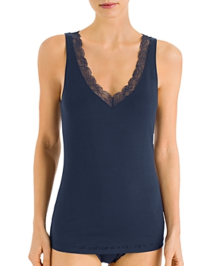HANRO COTTON LACE V-NECK TANK,72435