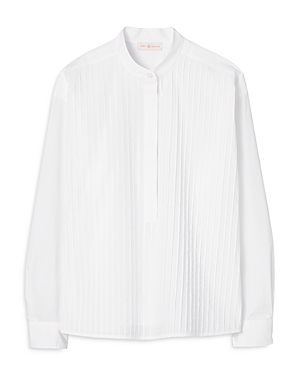 Tory Burch Pleated Cotton Poplin Shirt In White