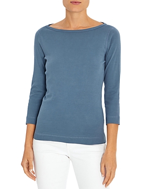 Three Dots Three-quarter-sleeve Cotton Tee In China Blue