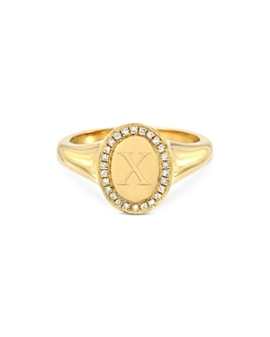 ZOE LEV 14K YELLOW GOLD DIAMOND INITIAL SIGNET RING,DIAMSIGNTRNGYGX