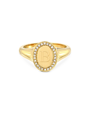 Shop Zoe Lev 14k Yellow Gold Diamond Initial Signet Ring In B/gold