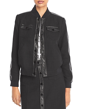 Karl Lagerfeld Paris Faux Leather Trimmed Tweed Bomber Jacket