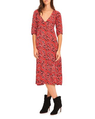 knee length dresses for ladies Ba&sh - Ecru w/ Red & Blue Floral Print Midi Dress Sz 4