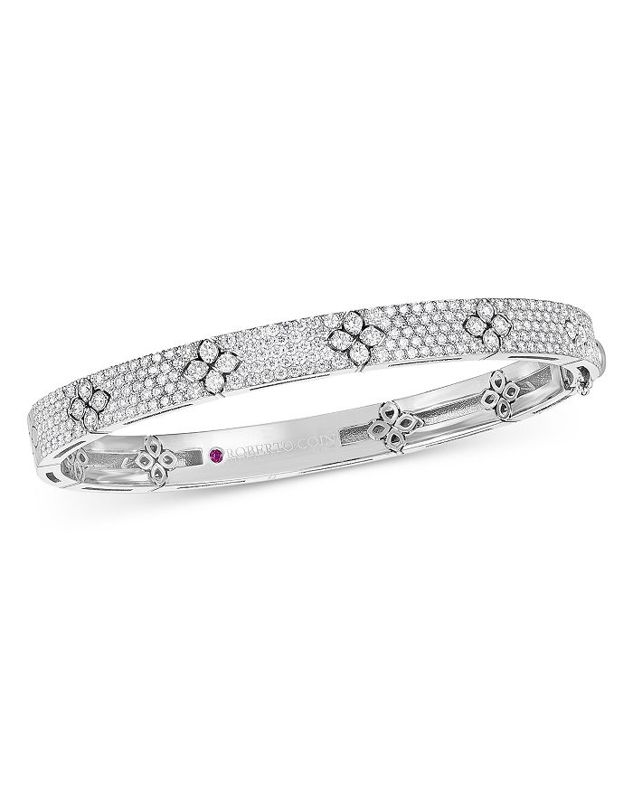 Roberto Coin 18k Love In Verona Diamond Flower Bangle Bracelet In White