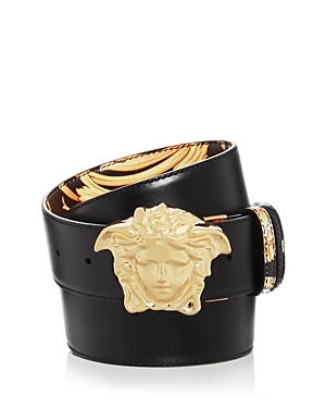 Versace Men's Gold Heritage Medusa Buckle Reversible Leather Belt In Black