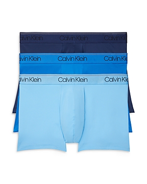 Shop Calvin Klein Microfiber Stretch Wicking Low Rise Trunks, Pack Of 3 In Blue Multi