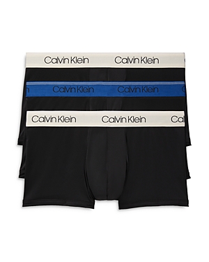Calvin Klein Microfiber Stretch Wicking Low Rise Trunks, Pack Of 3 In Black/blue