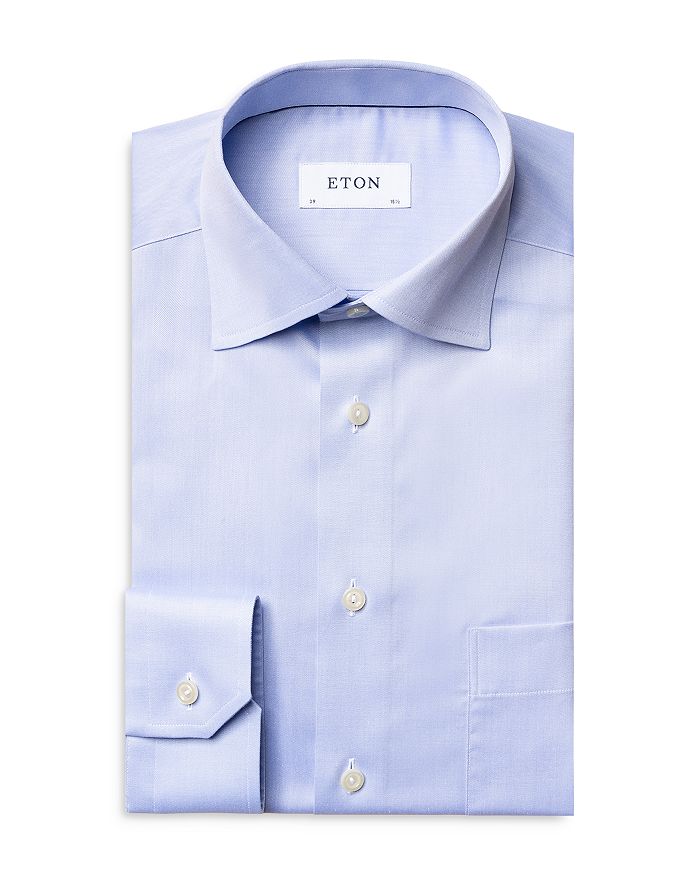 Eton Contemporary Fit Solid Dress Shirt With Floral Cuffs In Blue