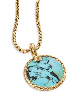 Small Cable Disc Amulet in 18K Yellow Gold with Turquoise