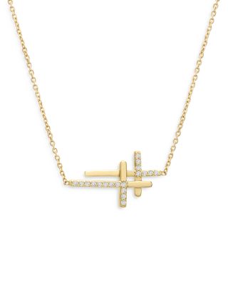 Bloomingdale's Fine Collection - Diamond Double Cross Necklace in 14K Yellow Gold, 0.15 tcw