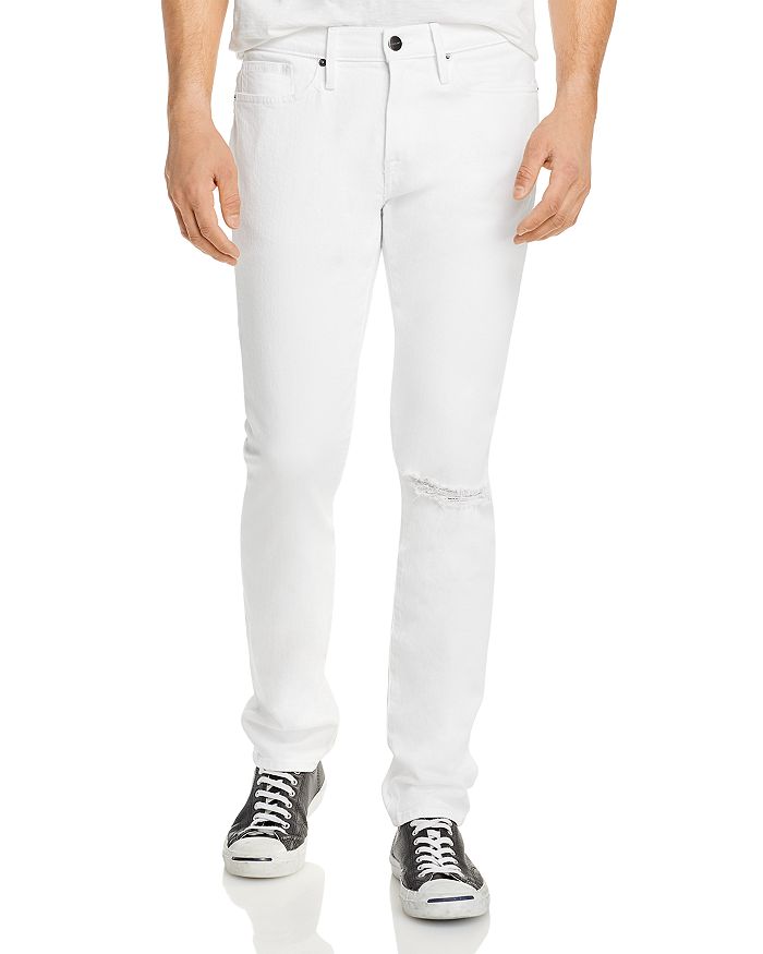 FRAME L'Homme Skinny Fit Jeans in Blanc Rips | Bloomingdale's