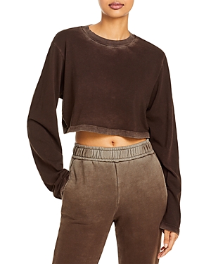 Cotton Citizen Tokyo Long-sleeve Cropped Tee In Vintage Espresso