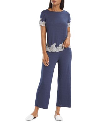Natori Luxe Shangri-la Pajama Set In Blue/white