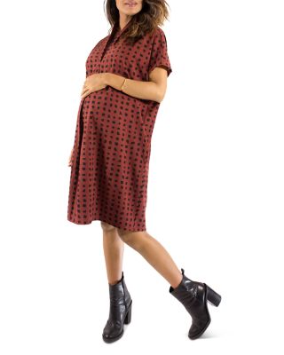 red checkered maternity dress Side Ruched Red Plaid Maternity Dress