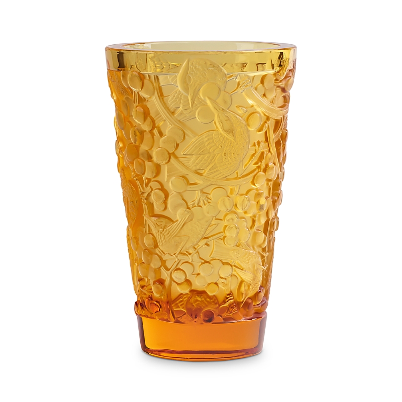 Lalique Merles & Raisins Small Amber Vase In Amber
