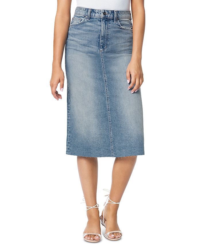 The A-Line Raw Hem Denim Skirt in Alder Bloomingdales Women Clothing Skirts Denim Skirts 