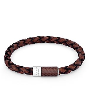 Tateossian Large Brown Braided Leather Bracelet In Brown