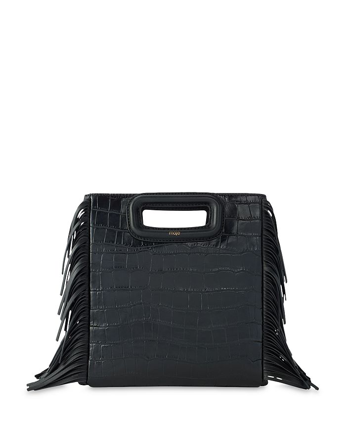 Shop Maje M Embossed Leather Bag In Black