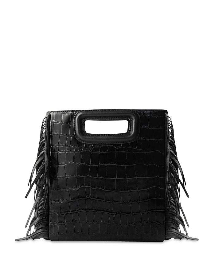 Shop Maje M Embossed Leather Bag In Black