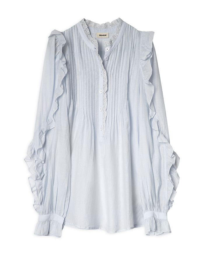 Zadig & Voltaire Timmy Tomboy Pleated Ruffled Top In Ciel | ModeSens