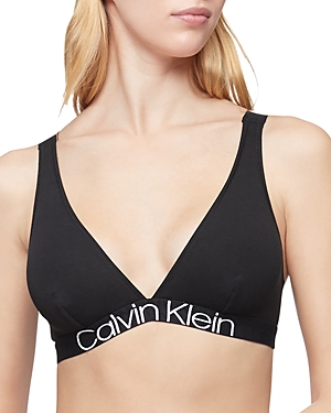 Calvin Klein Cotton large logo detail triangle bralette in black