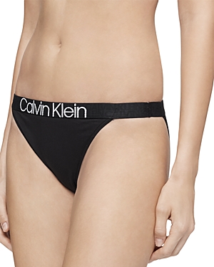 NWT Calvin Klein QF6880 Reconsidered Comfort Cotton Logo String Tanga,  Gray